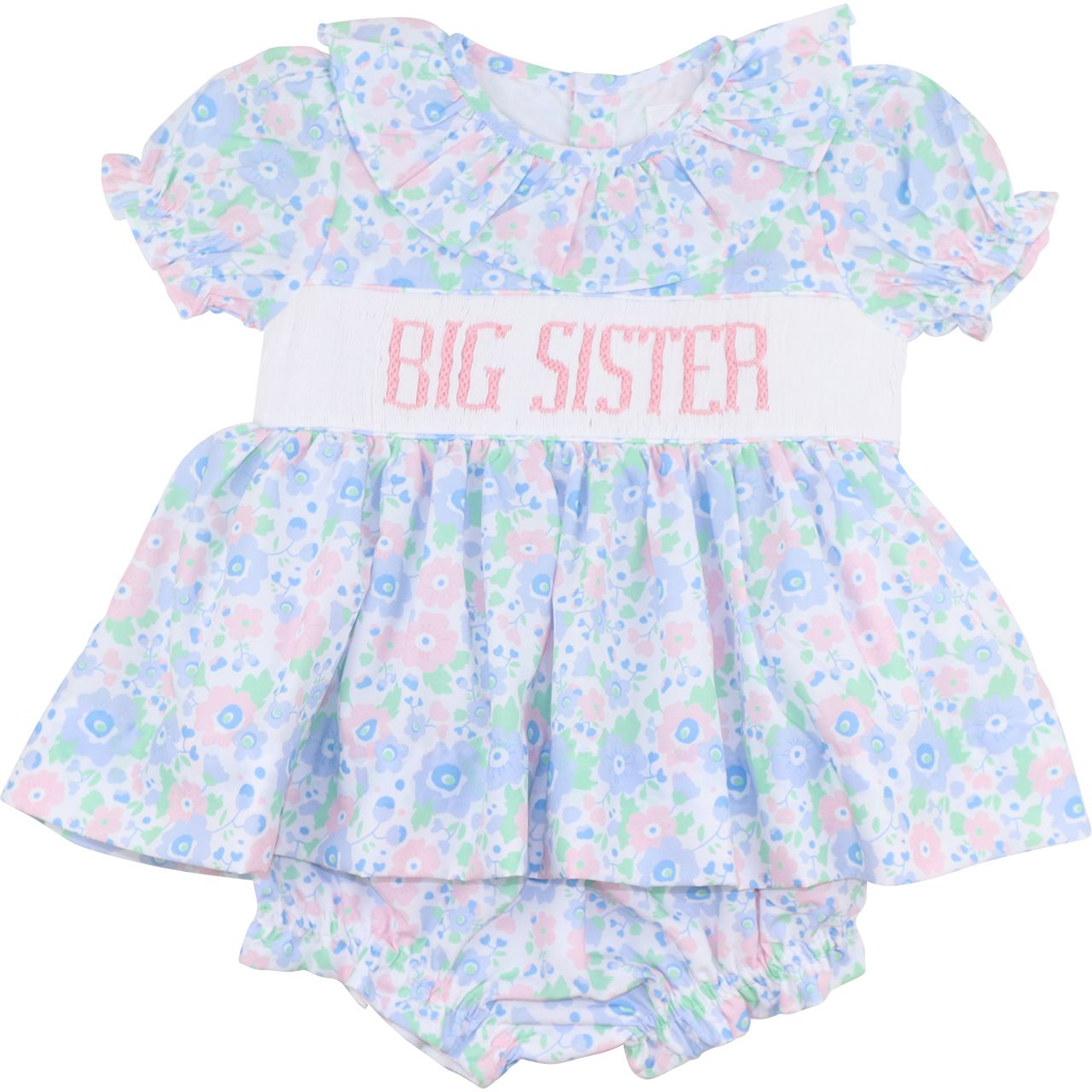 Floral Smocked Big Sister Diaper Set