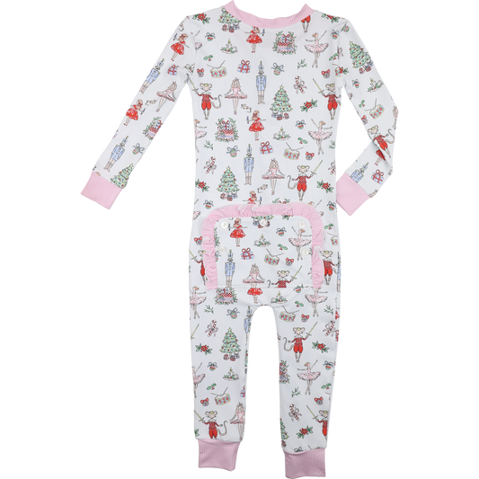Ballerina Nutcracker Knit Holiday Print Zipper Pajamas