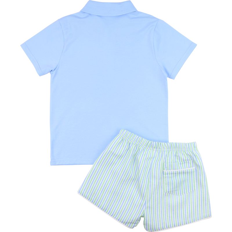 Blue And Green Seersucker Polo Short Set