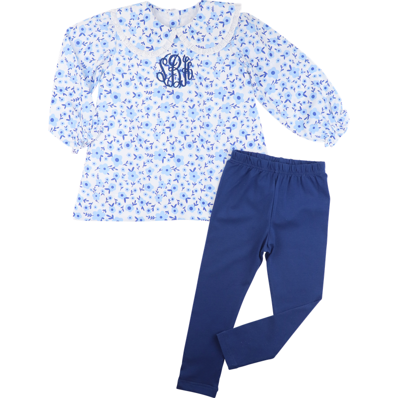 Blue And Navy Floral Legging Set