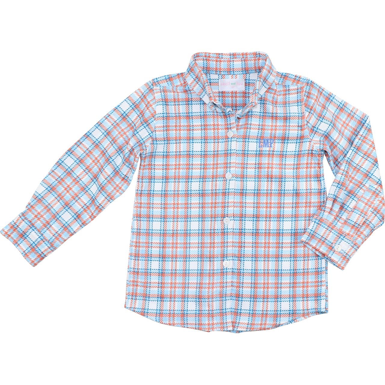 Blue And Orange Plaid Corduroy Button Down Shirt