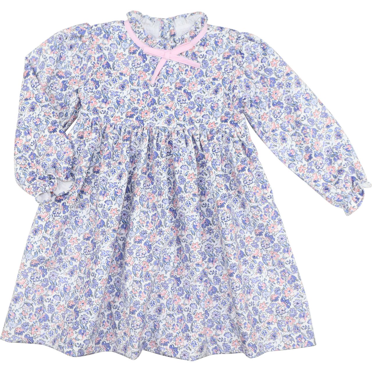 Blue And Pink Floral Corduroy Dress