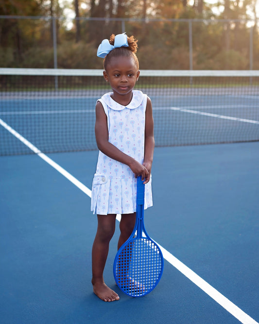 Blue And Pink Floral Lycra Tennis Dress
