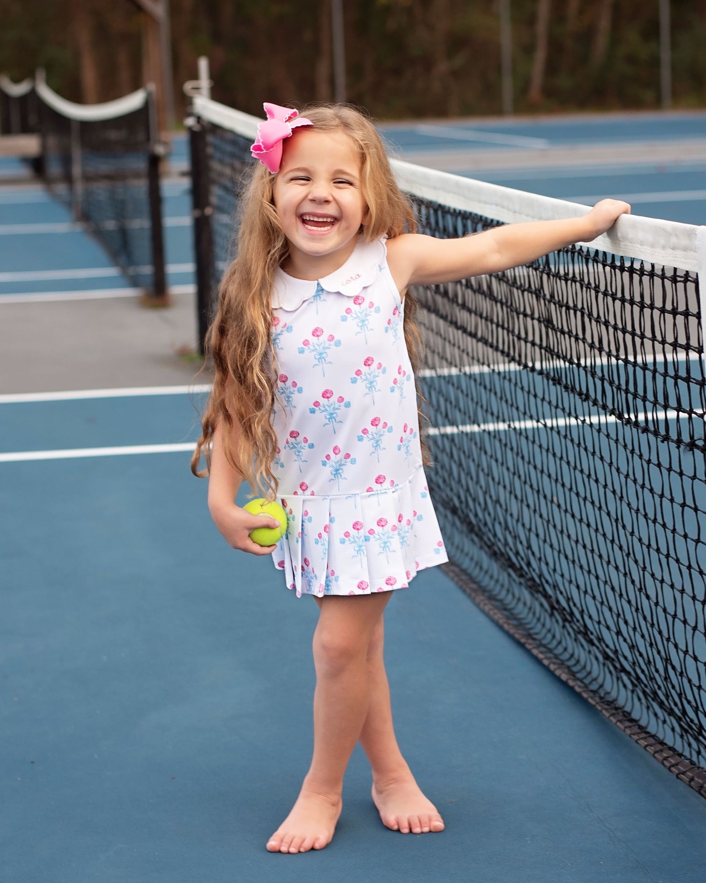 Blue And Pink Bouquet Lycra Tennis Dress