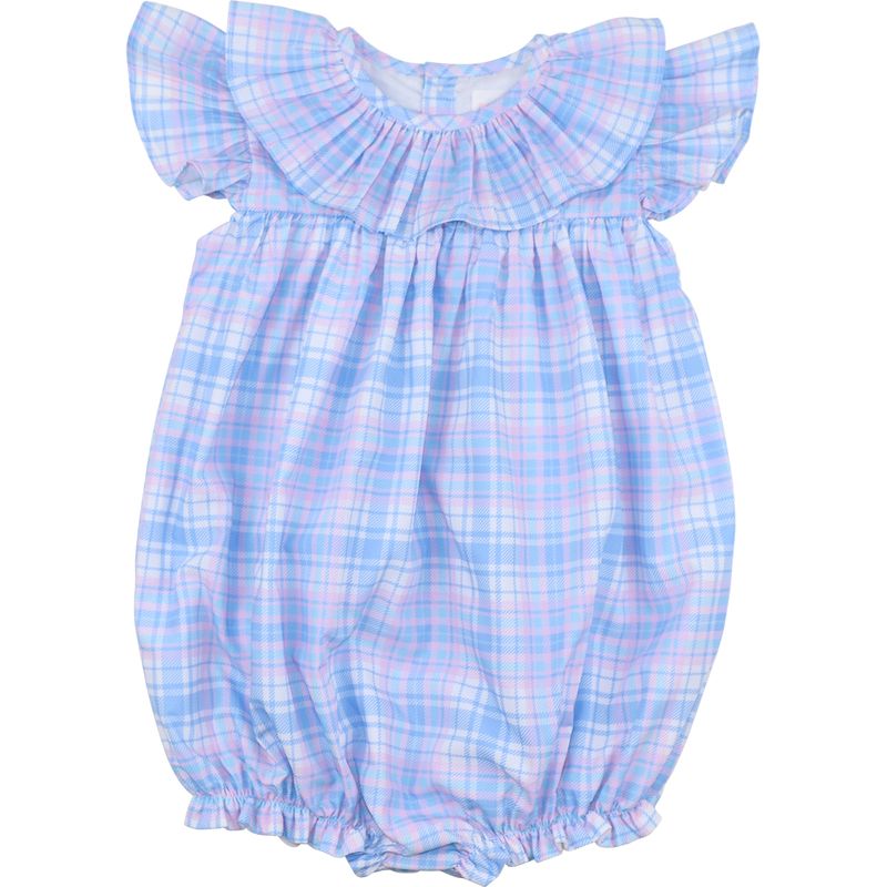 Blue And Pink Plaid Ruffle Bubble
