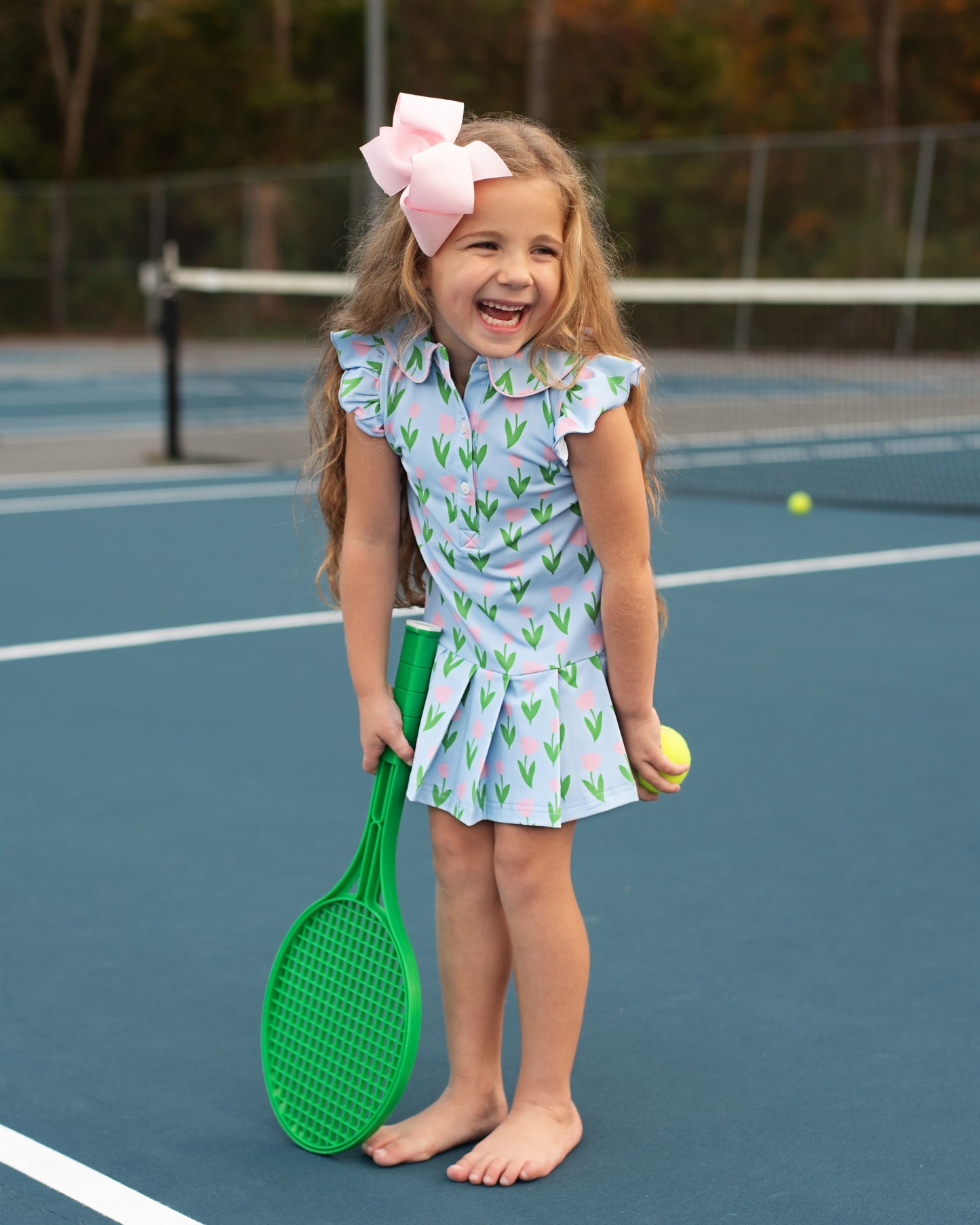 Blue And Pink Tulip Lycra Tennis Dress
