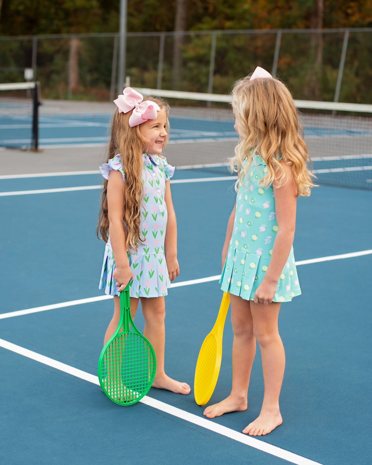 Blue And Pink Tulip Lycra Tennis Dress