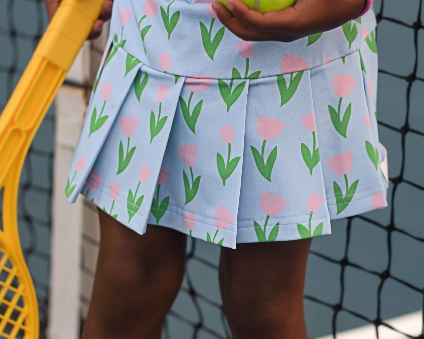Blue And Pink Tulip Lycra Tennis Skirt