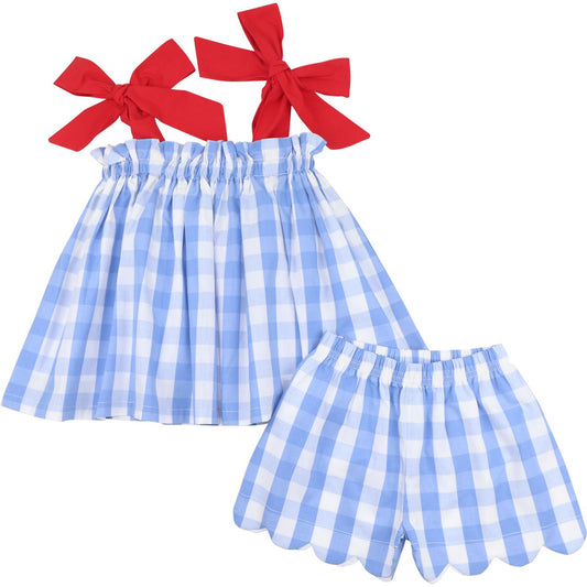 Blue And Red Check Tie Short Set