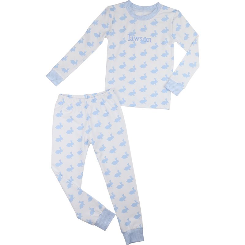 Blue And White Bunny Print Knit Pajamas