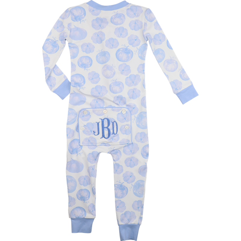 Blue And White Knit Pumpkin Zipper Pajamas