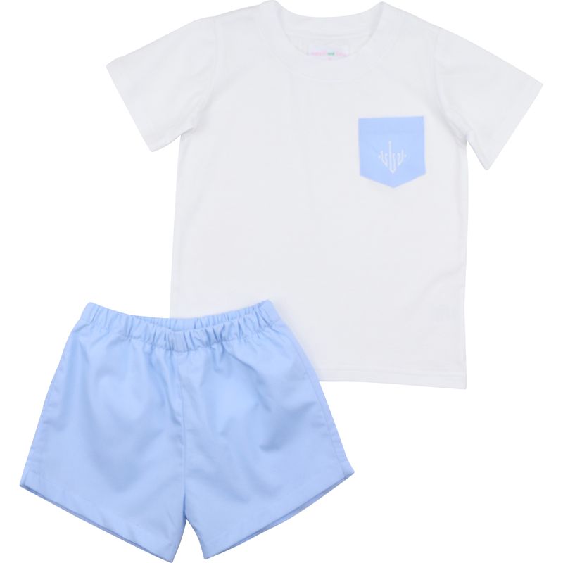 Blue And White Pocket Short Set