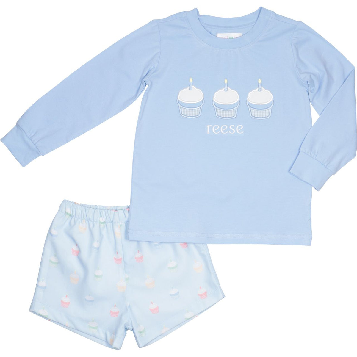 Blue Applique Cupcake Short Set