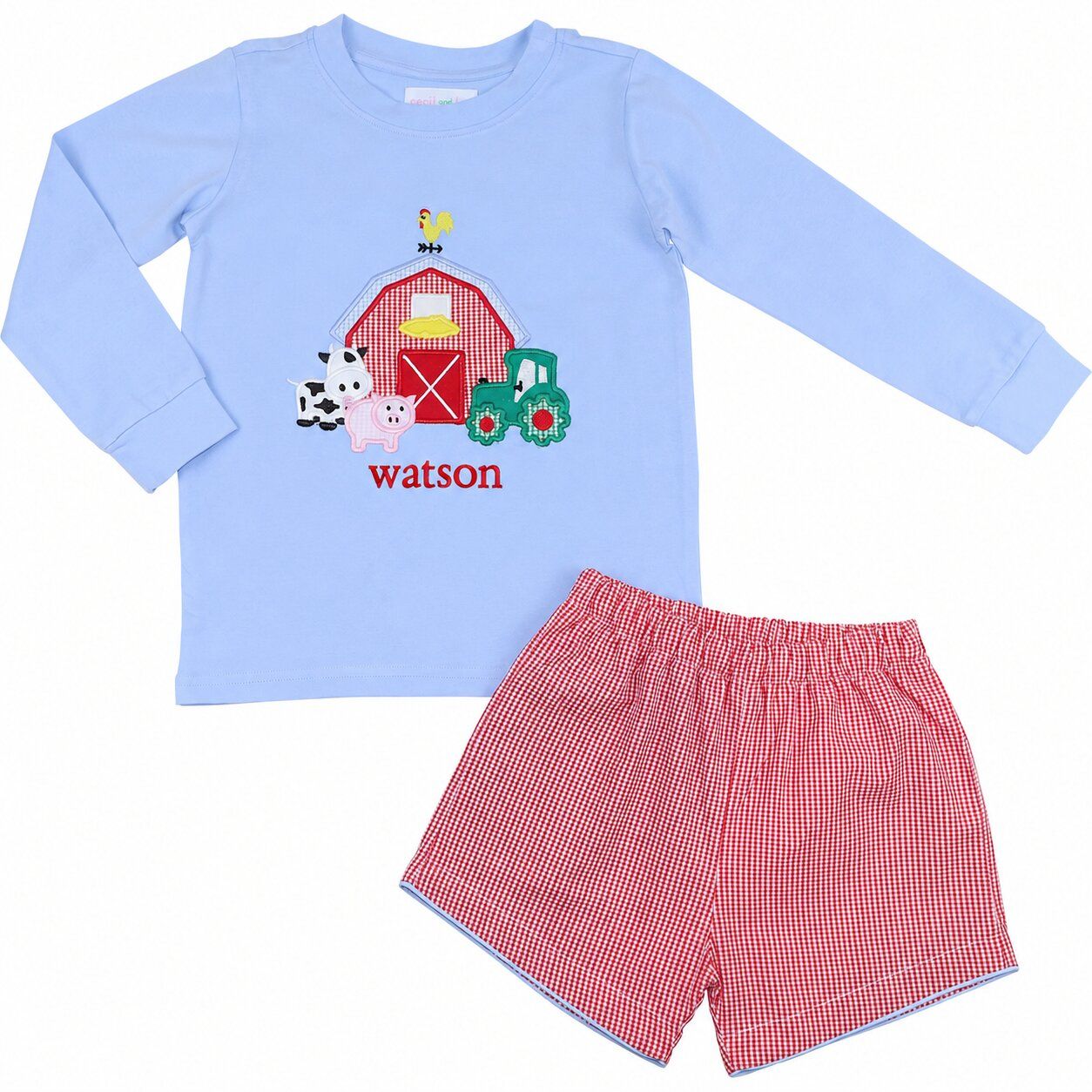 Blue Applique Farm Short Set