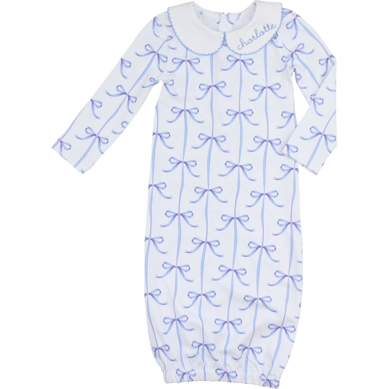 Blue Bow Knit Baby Gown