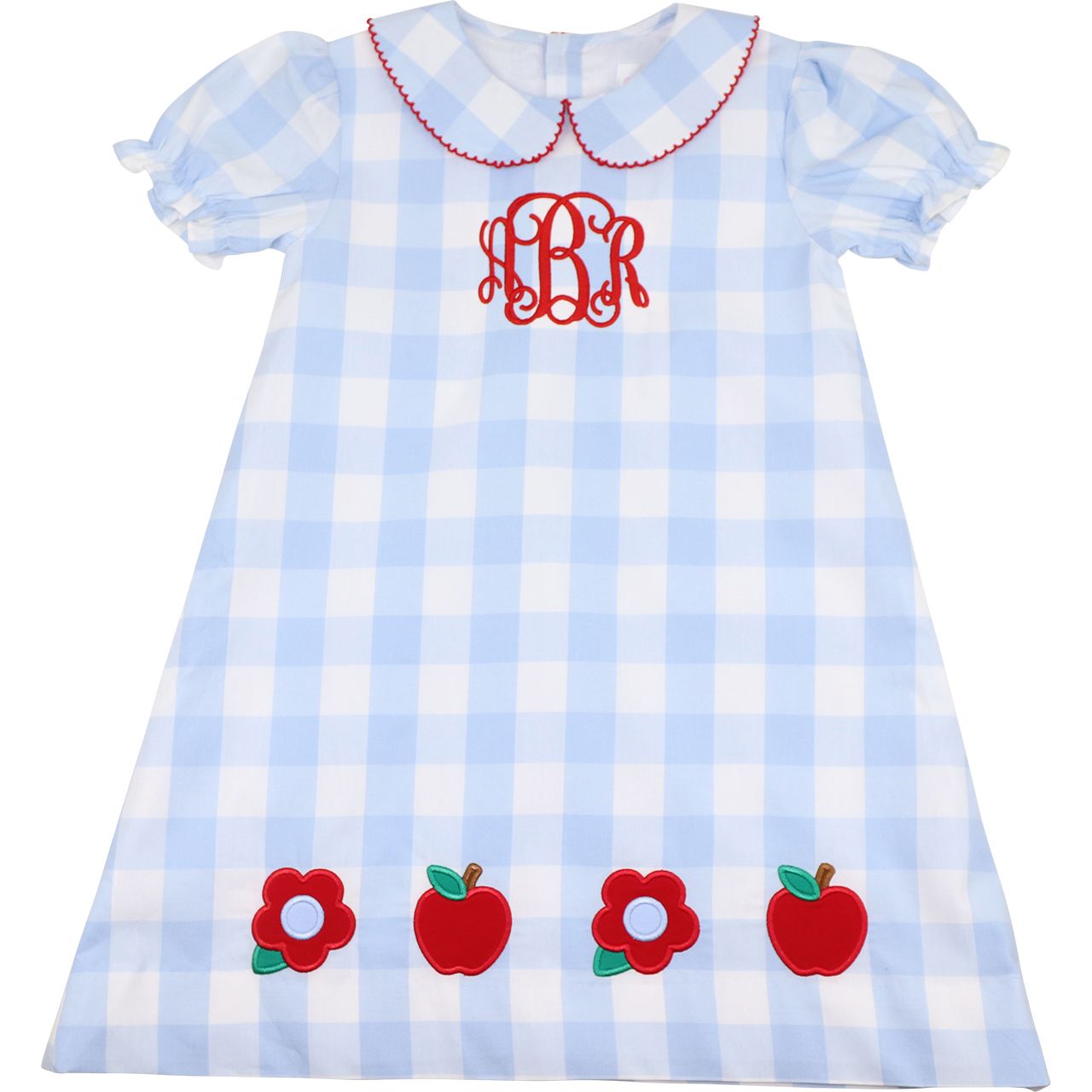 Blue Check Applique Apple Dress