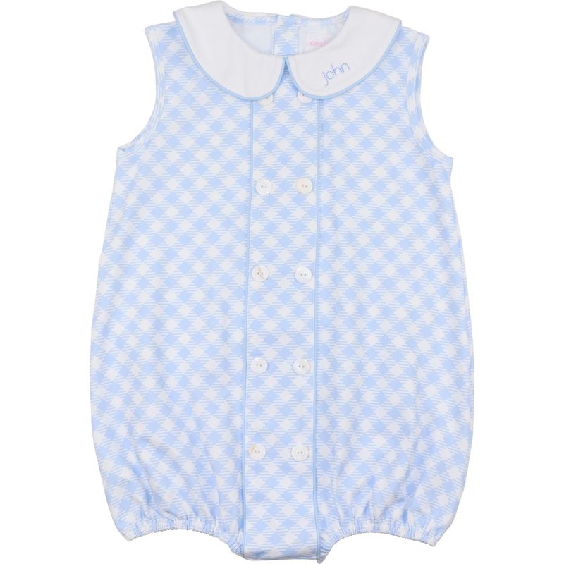 Blue Check Knit Button Bubble