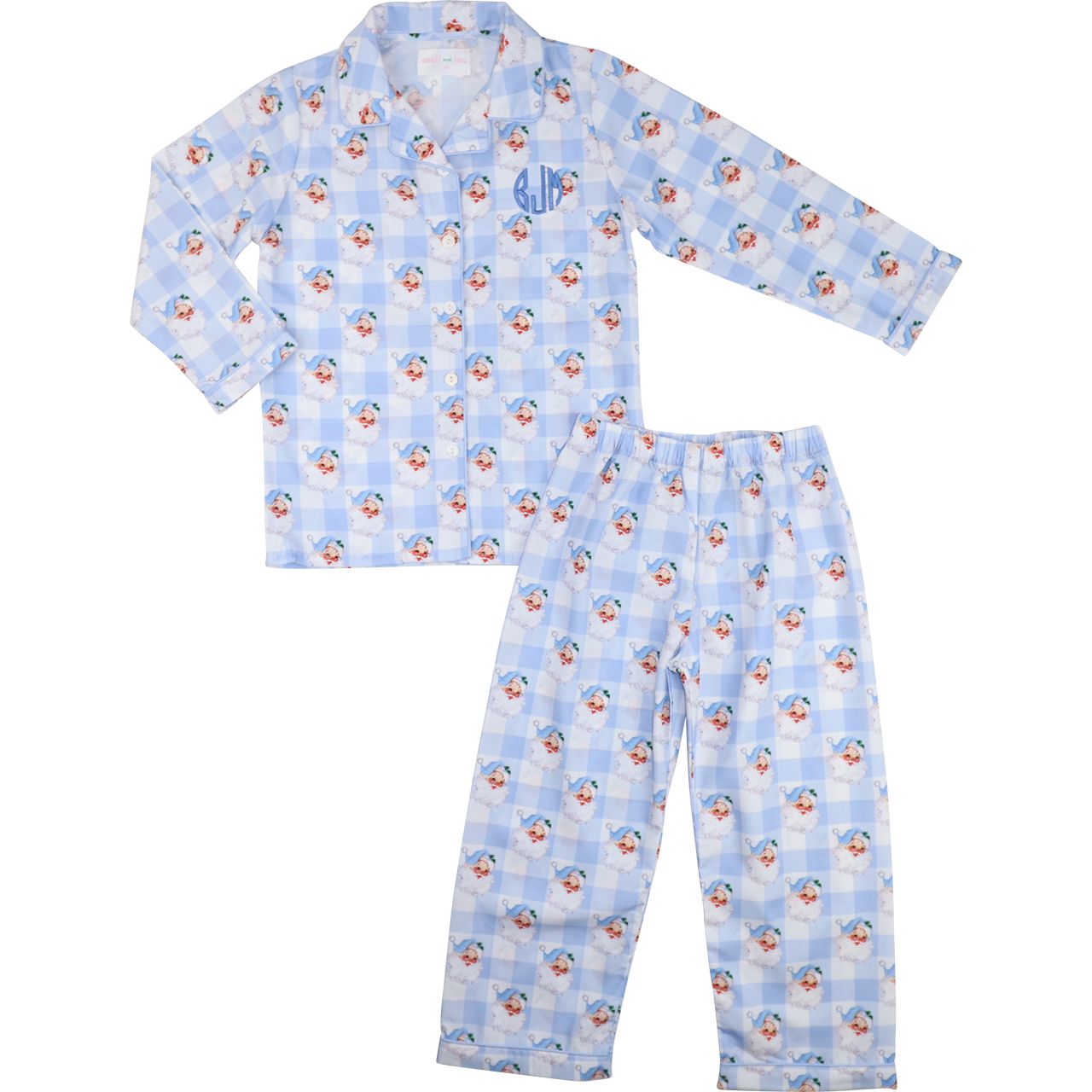 Blue Check Santa Face Pajamas