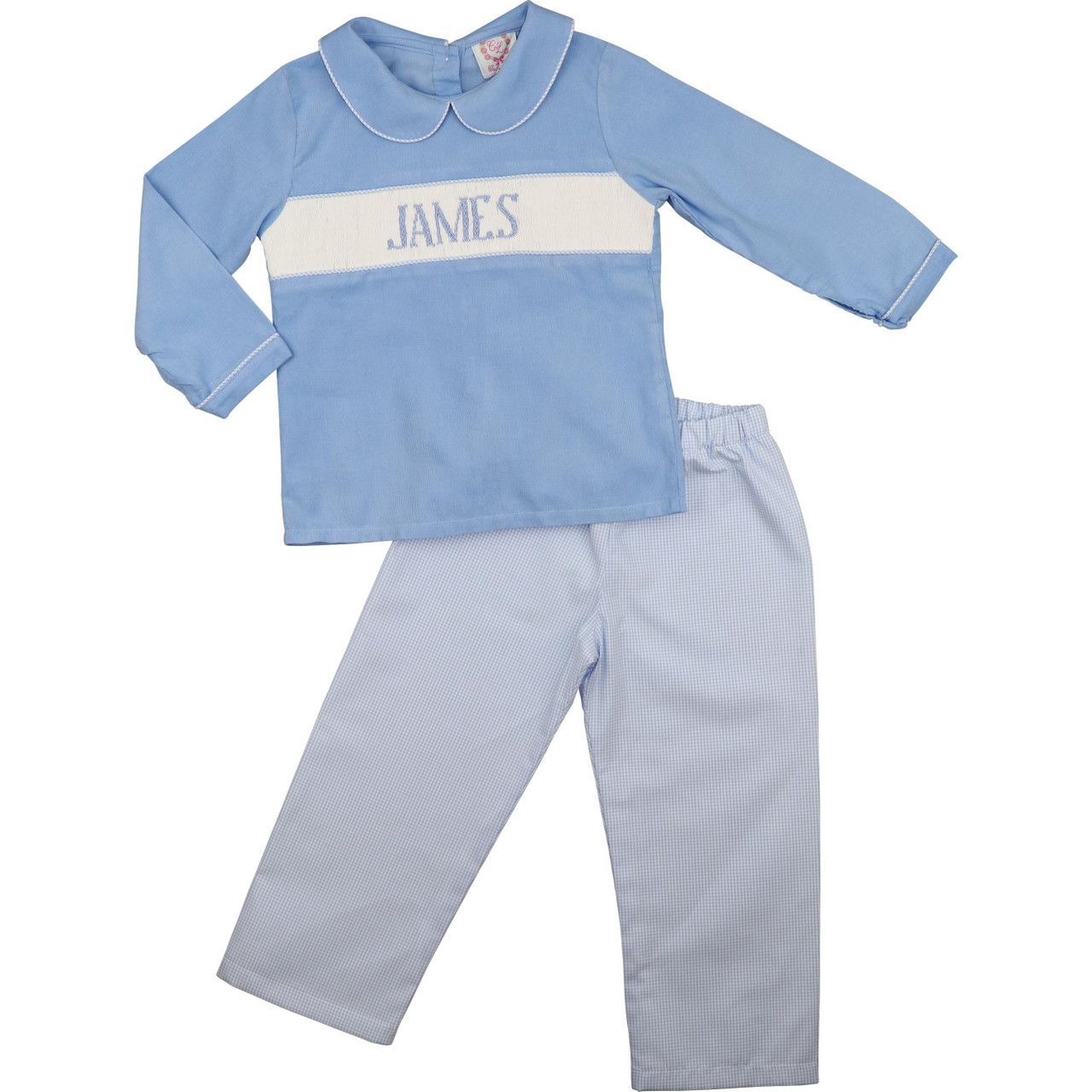 Blue Corduroy Custom Smocked Pant Set