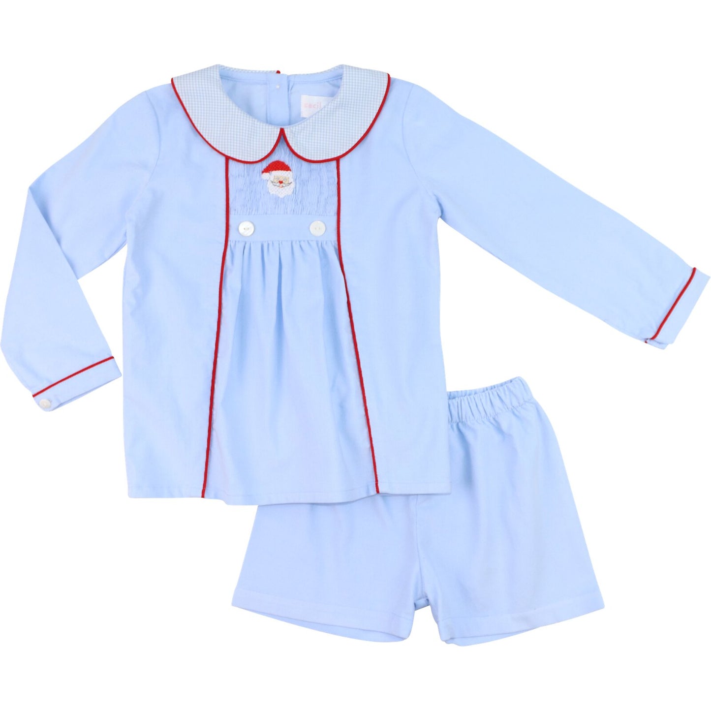 Blue Corduroy Smocked Santa Short Set