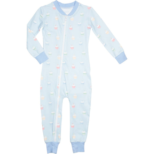 Blue Cupcake Print Knit Zipper Pajamas