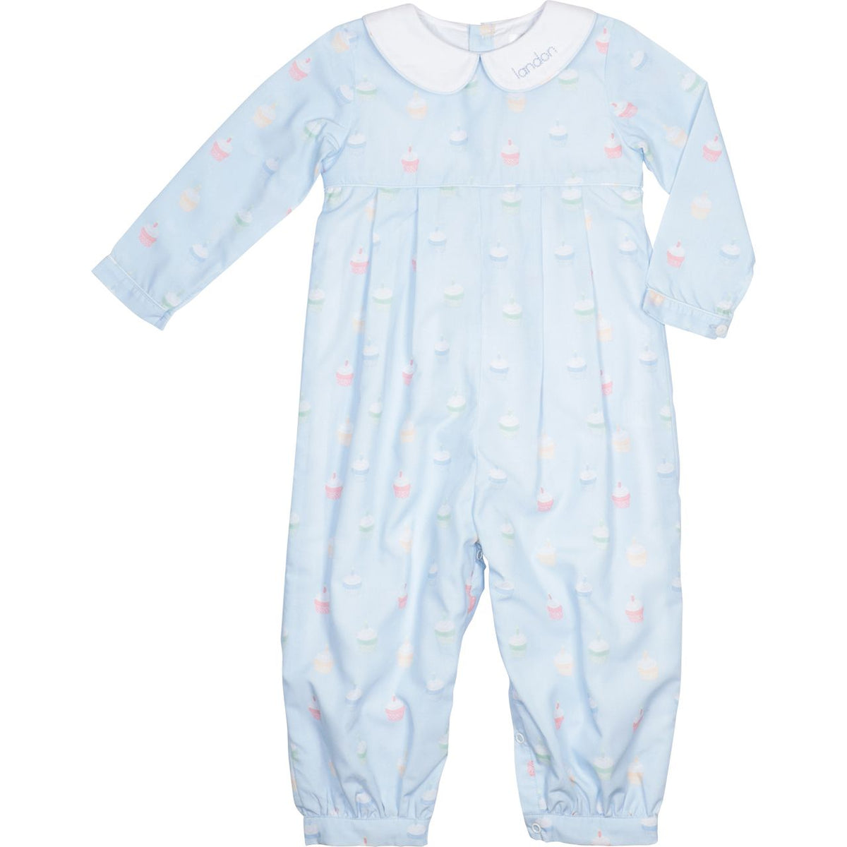 Blue Cupcake Print Long Romper