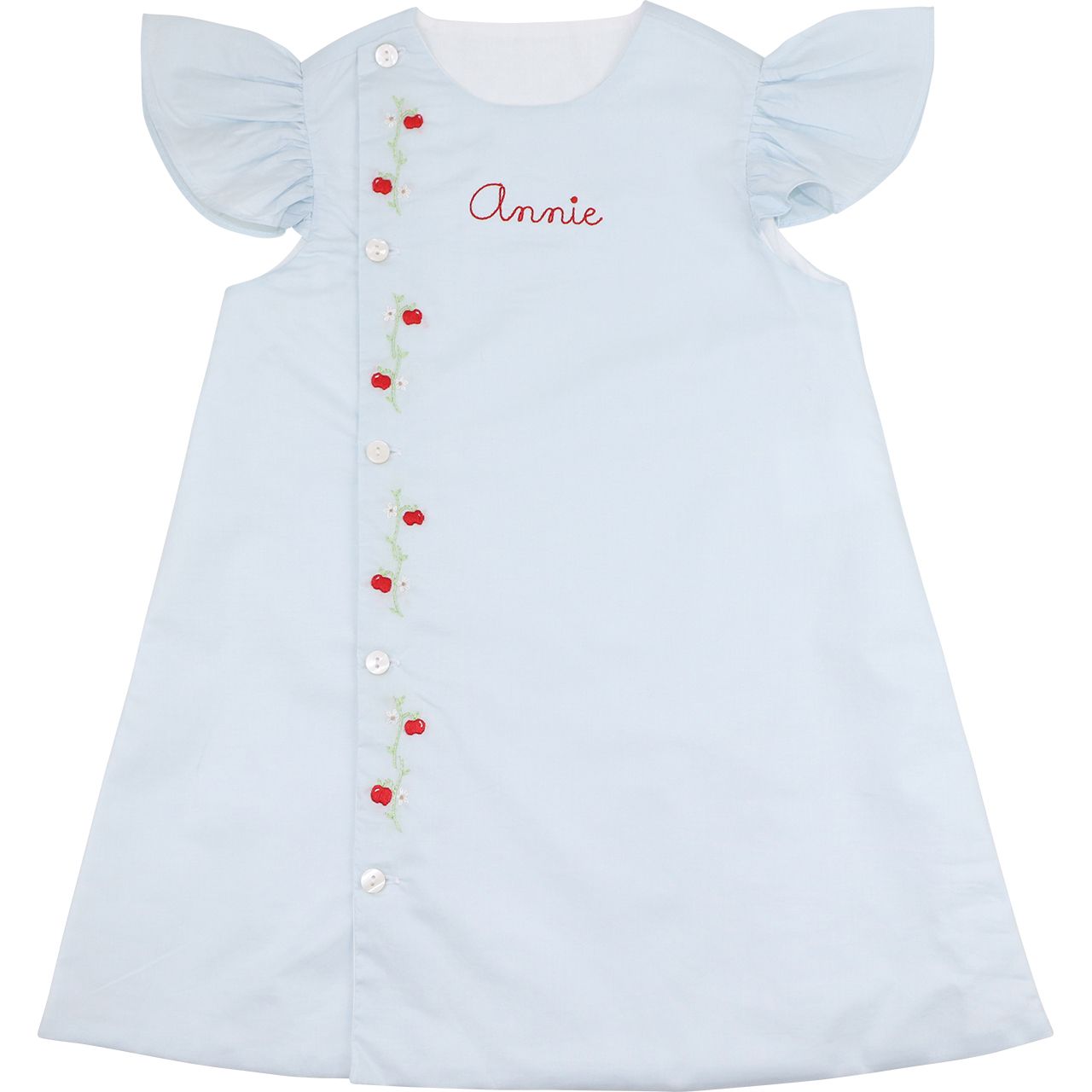 Blue Embroidered Apple Vine Dress