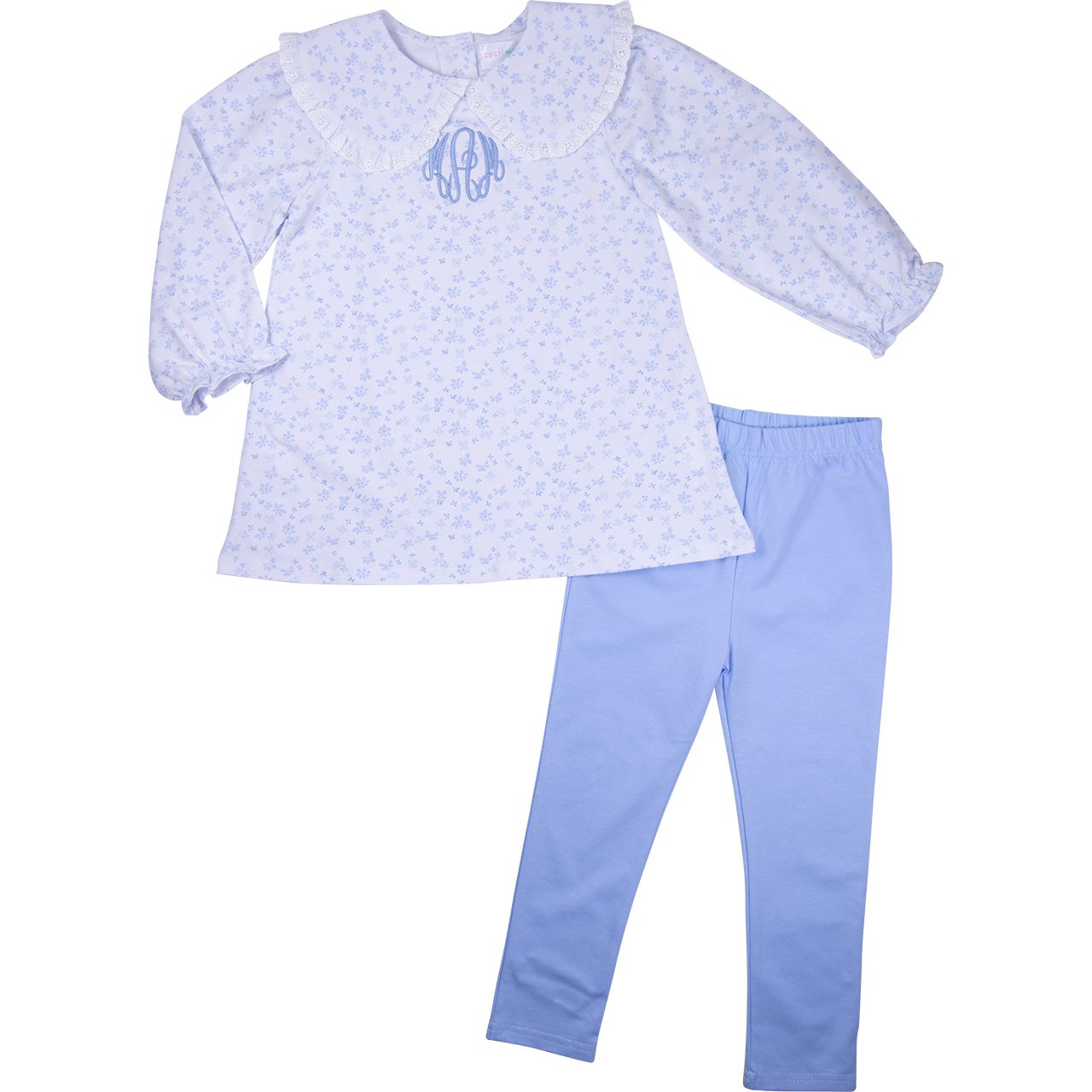 Blue Floral Knit Eyelet Legging Set