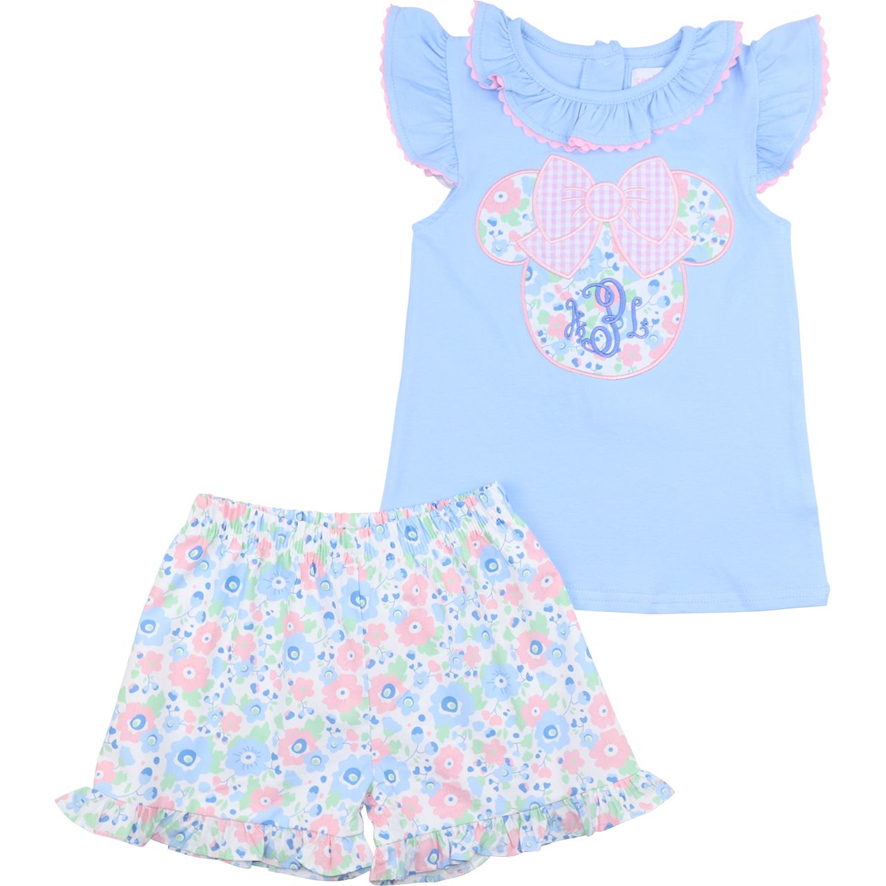 Blue Floral Mouse Ears Short Set
