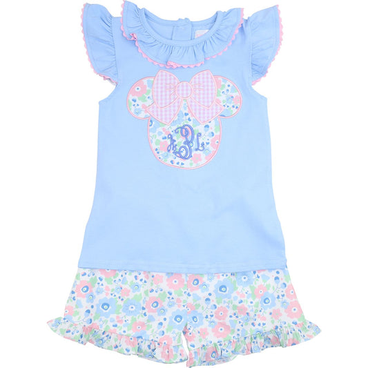 Blue Floral Mouse Ears Short Set