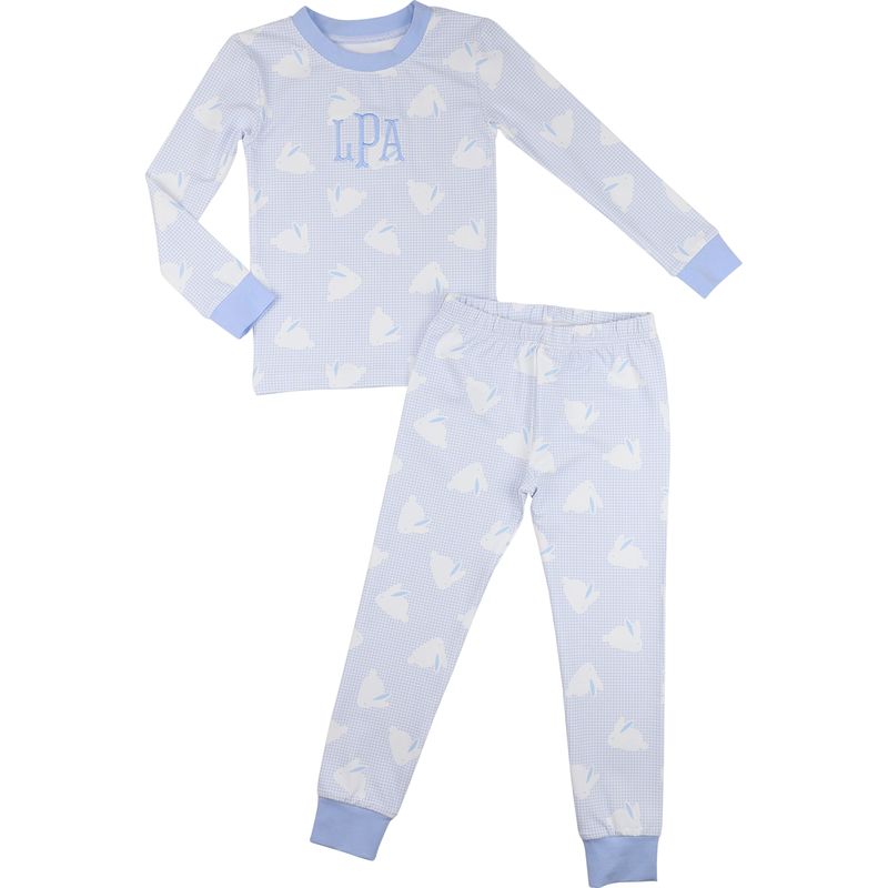 Blue Gingham Bunny Print Knit Pajamas