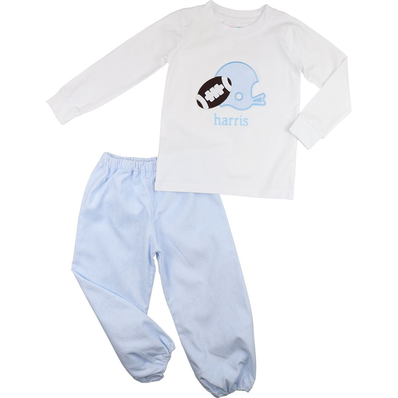Blue Gingham Corduroy Applique Football Pant Set