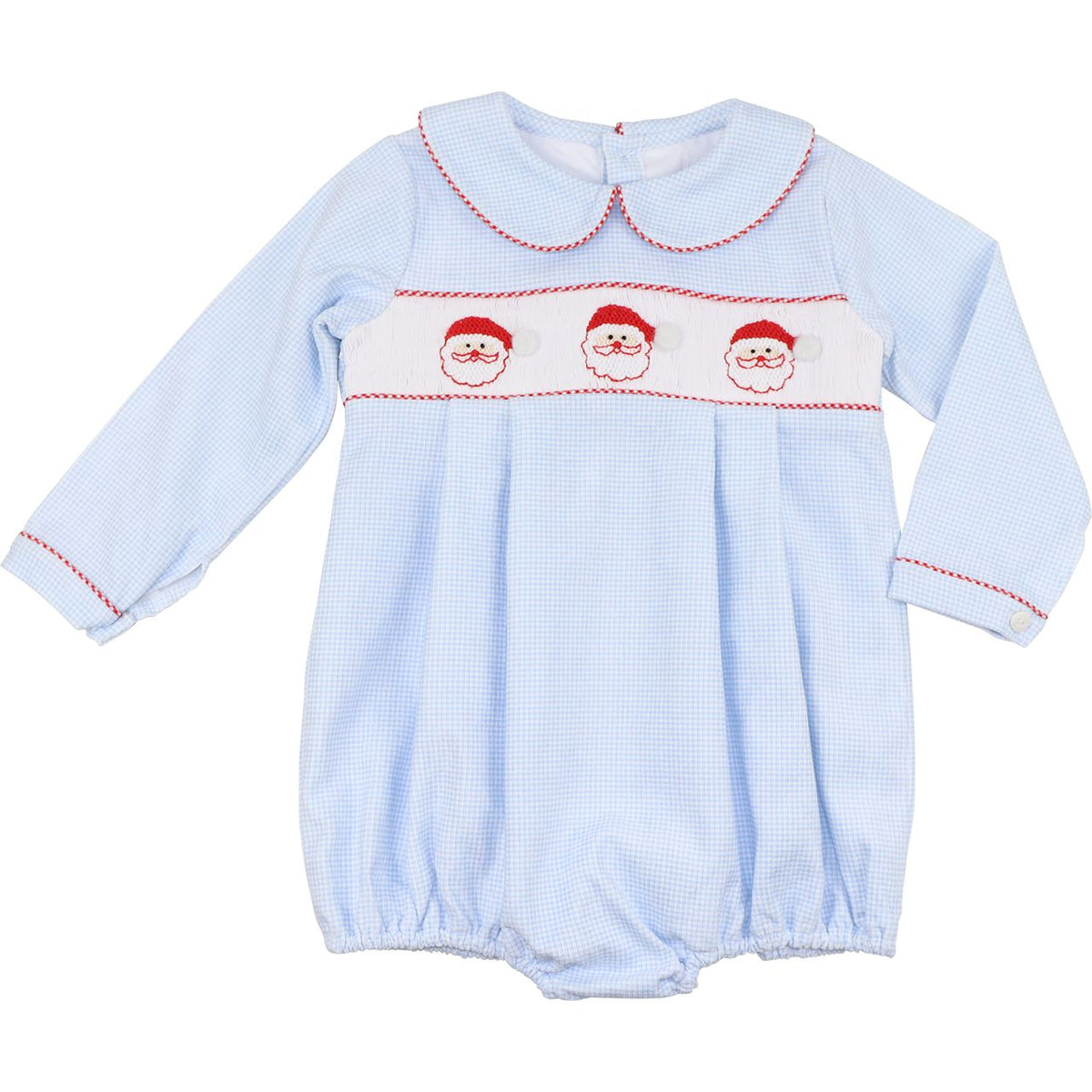 Blue Gingham Corduroy Smocked Santa Bubble