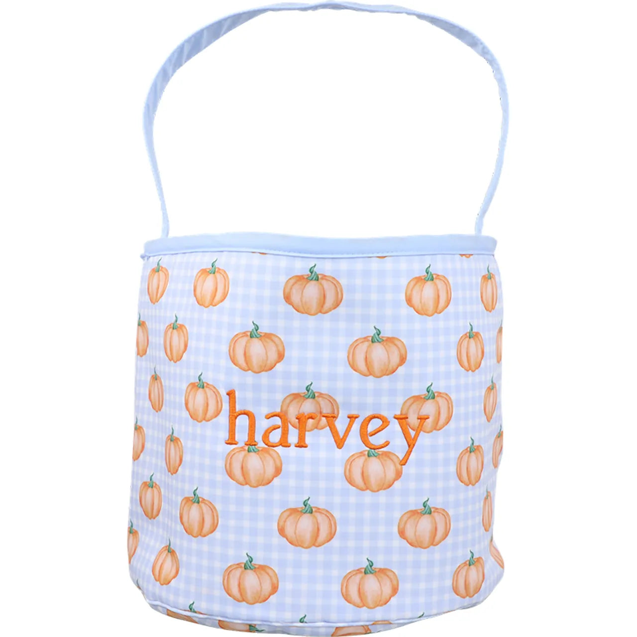 Blue Gingham Pumpkin Candy Bucket