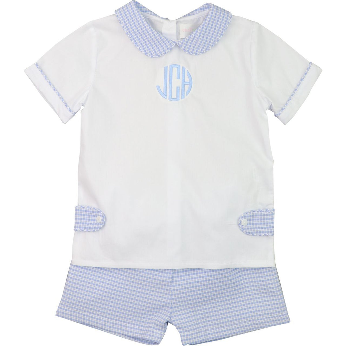 Blue Gingham Seersucker Tab Short Set