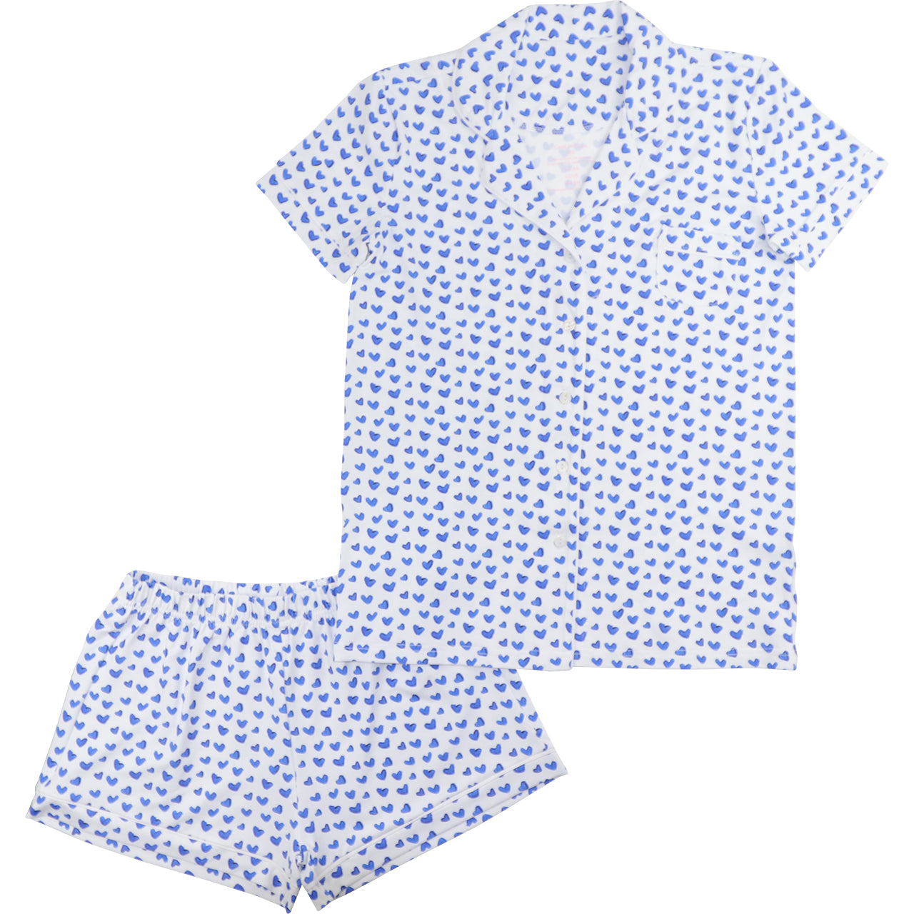 Blue Heart Knit Pajamas With No Monogram