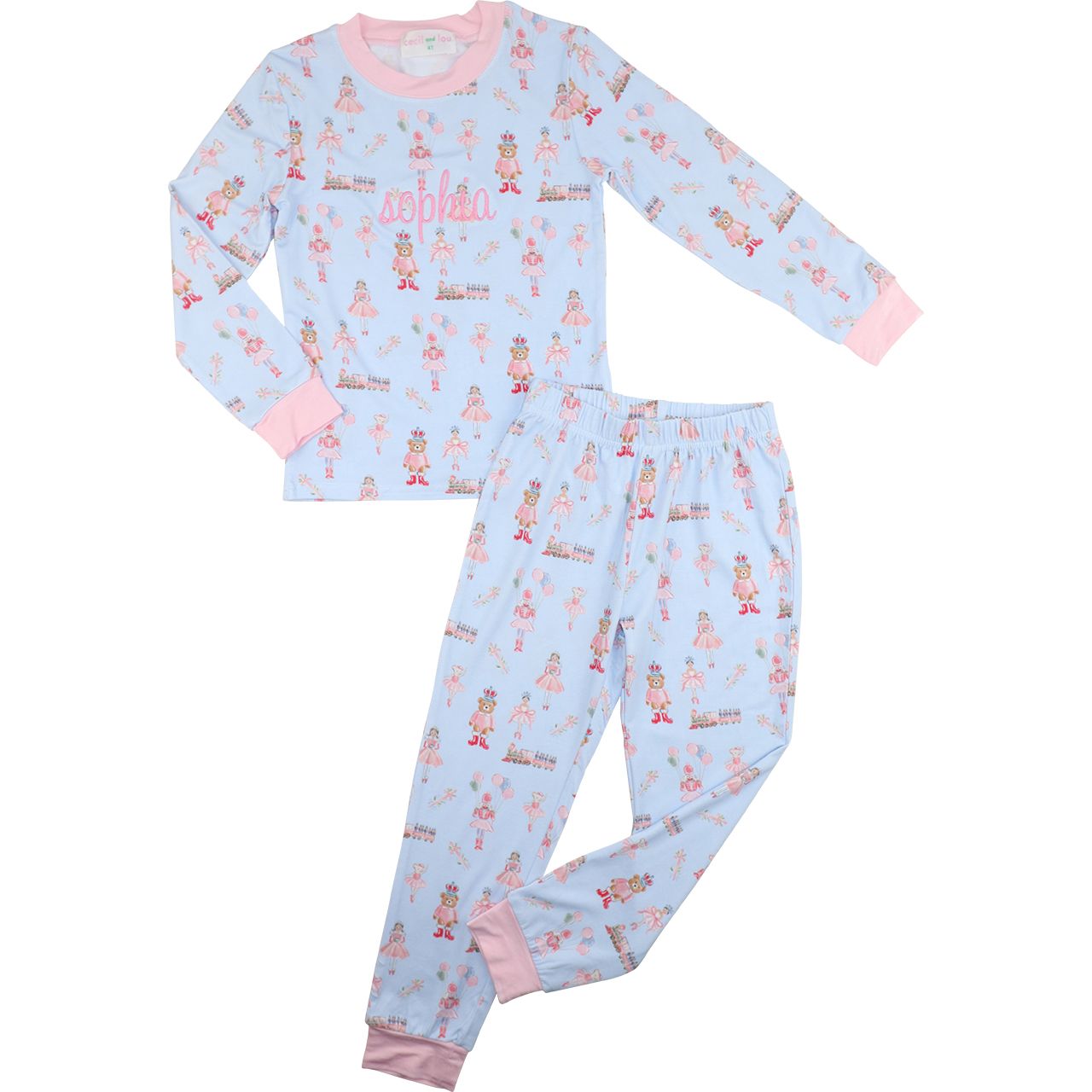 Blue Holiday Ballerina Print Knit Pajamas