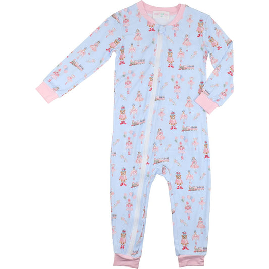 Blue Holiday Ballerina Print Knit Zipper Pajamas