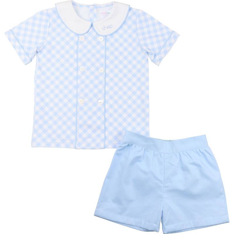 Blue Knit Check Short Set