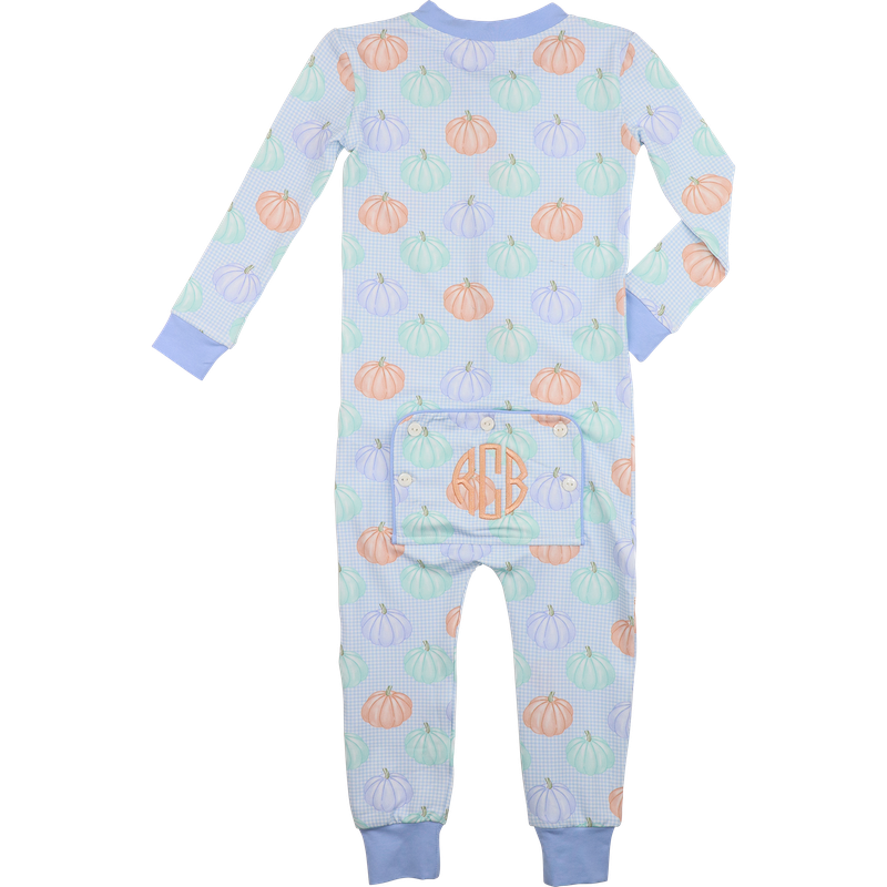 Blue knit pastel pumpkin zipper pajamas