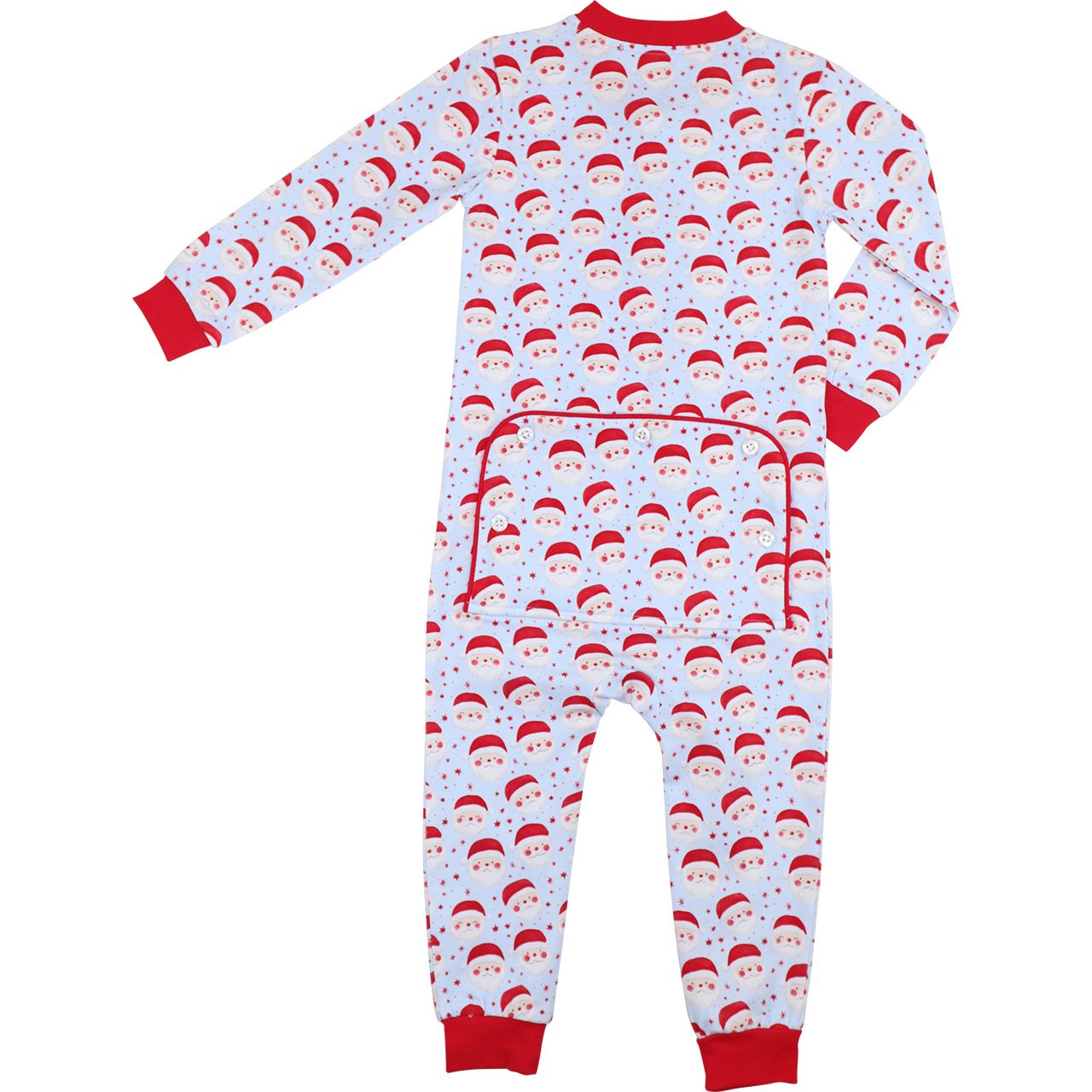 Blue Knit Santa Print Zipper Pajamas