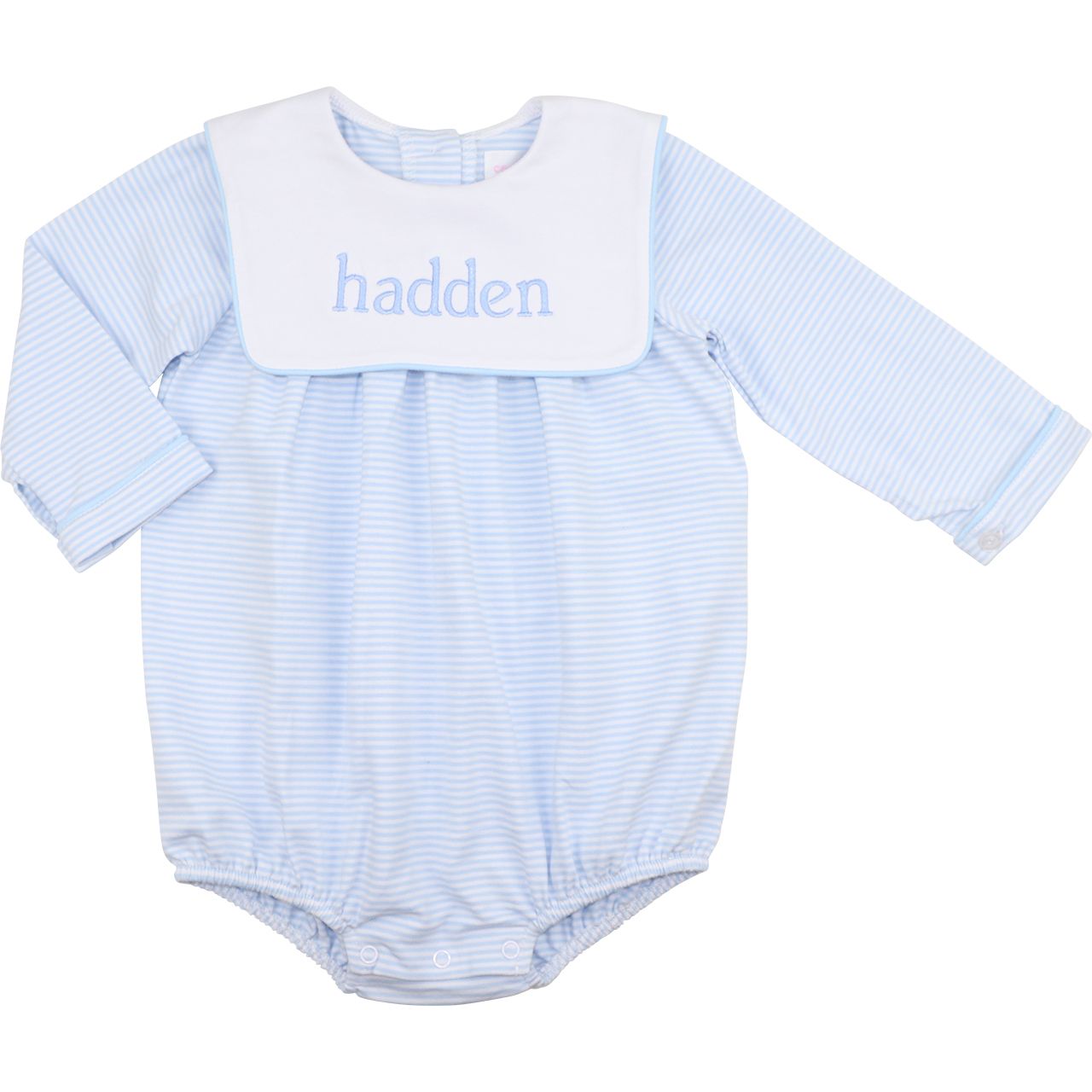 Blue Knit Striped Square Collar Bubble