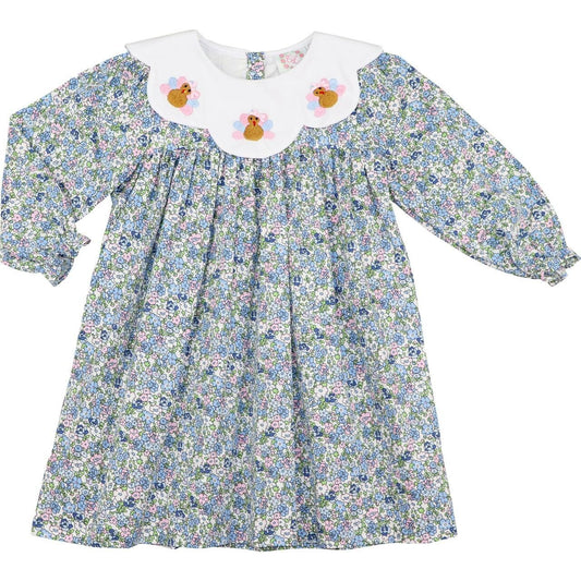 Blue Liberty Floral Embroidered Turkey Dress