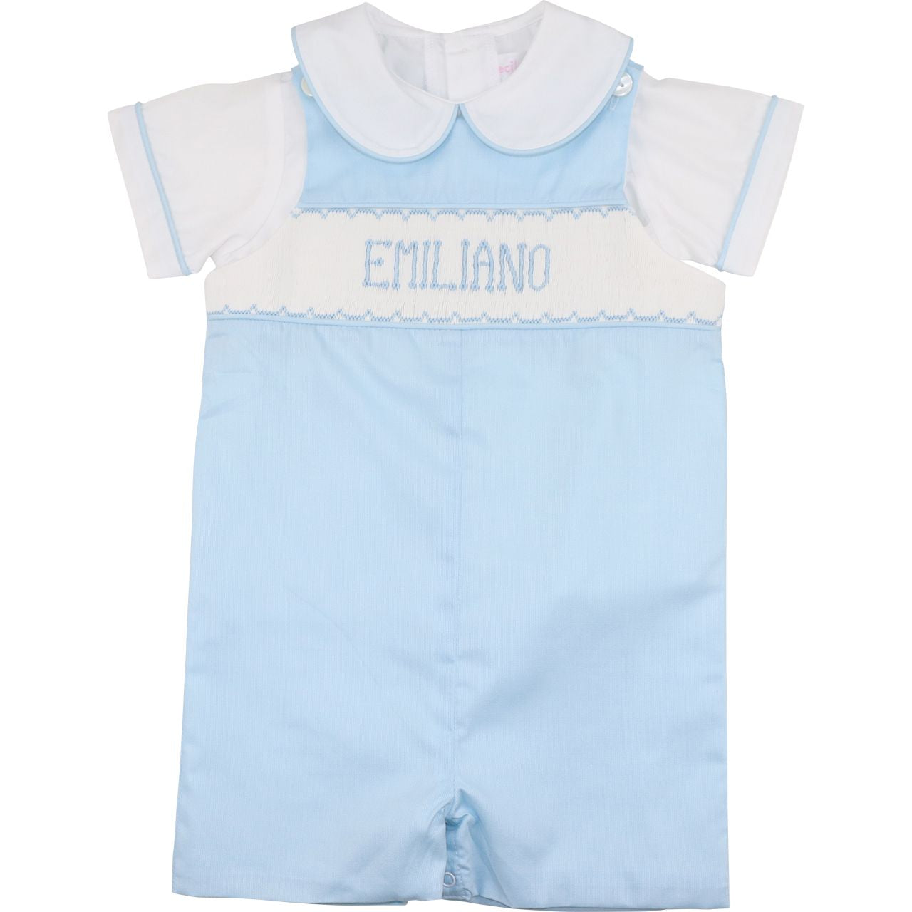 Blue Pique Custom Smocked Jon Jon Set
