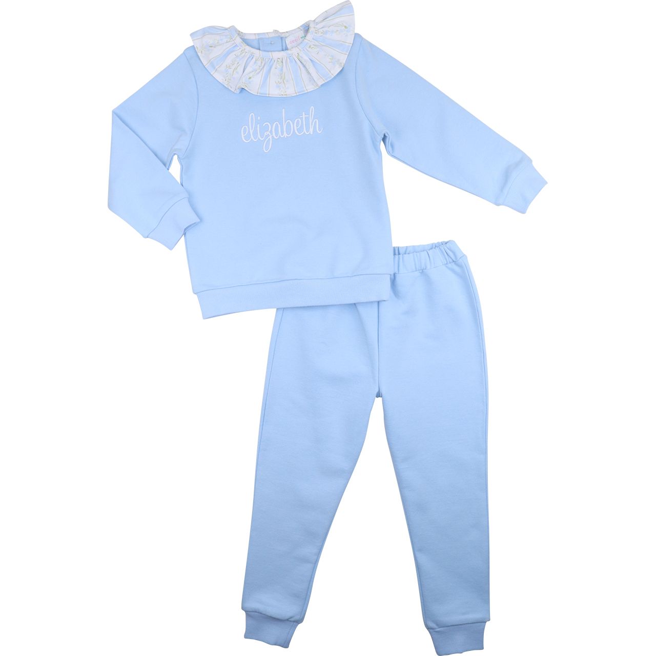 Blue Ruffle Neck Sweatsuit