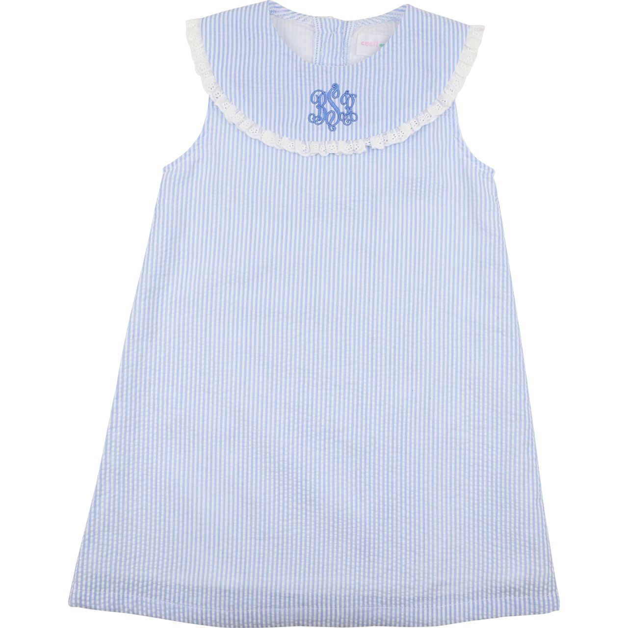 Blue Seersucker Eyelet Dress