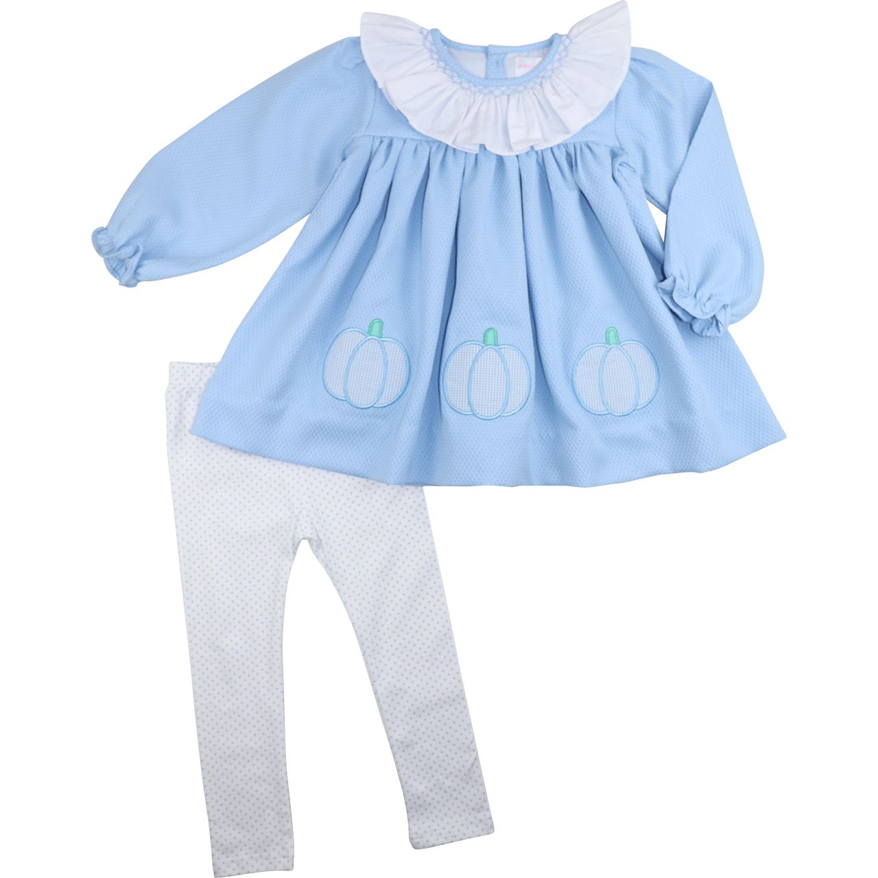 Blue Smocked Honeycomb Applique Pumpkin Legging Set