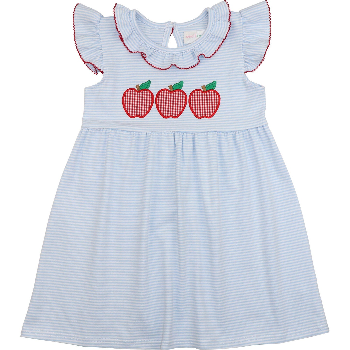 Blue Stripe Knit Applique Apple Dress