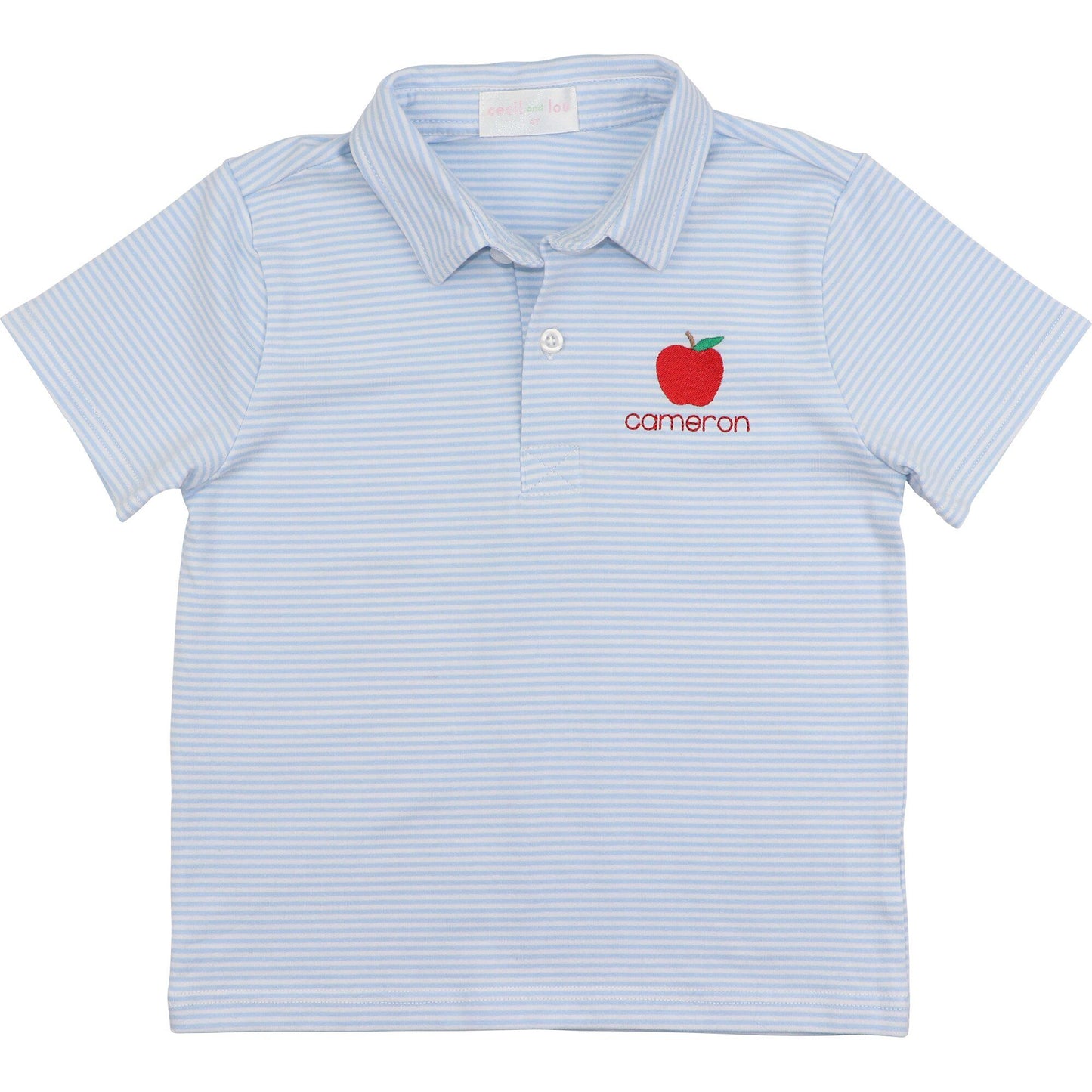 Blue Stripe Knit Embroidered Apple Knit Polo Shirt
