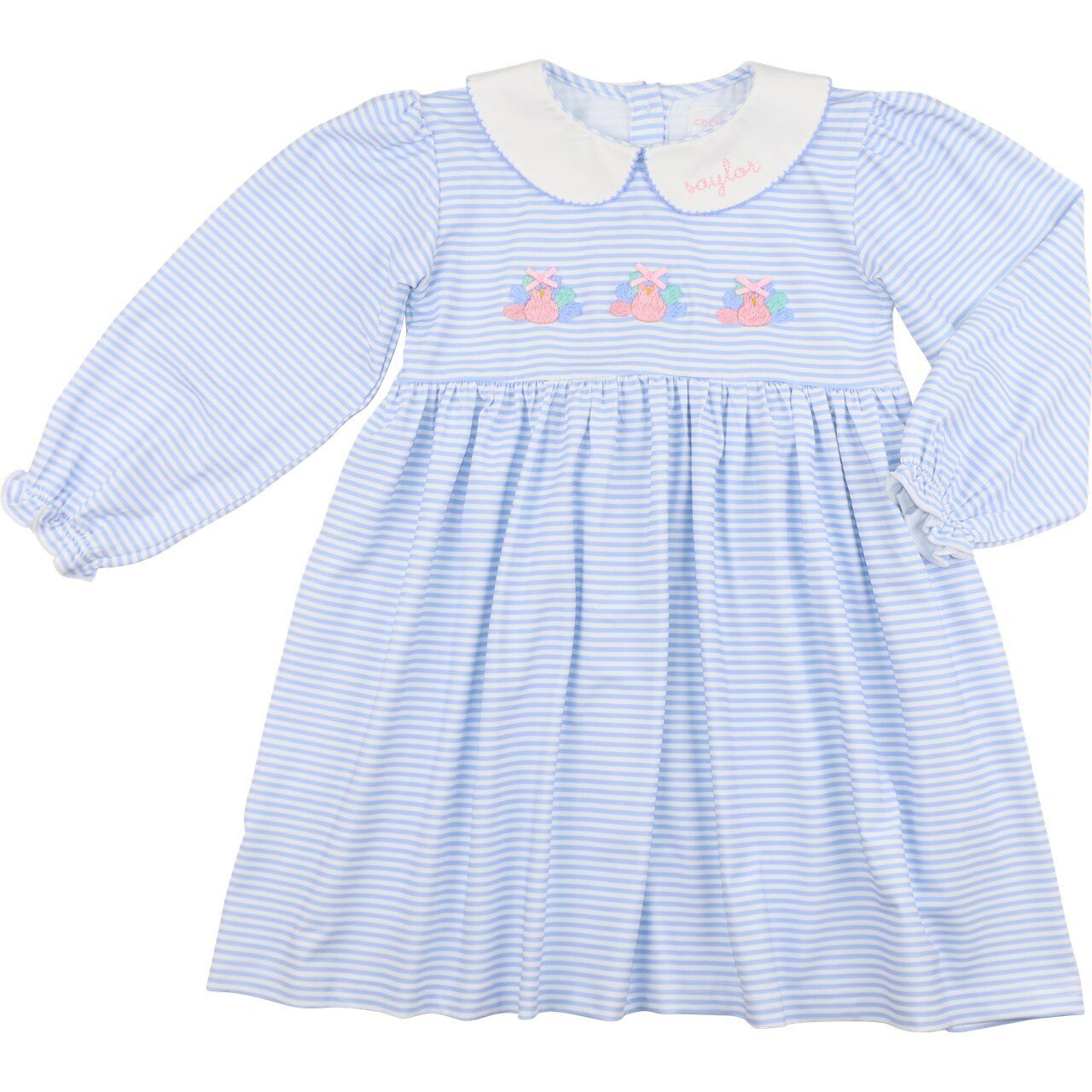 Blue Stripe Knit Embroidered Turkeys Dress